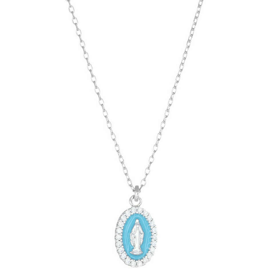 Amen necklace with Miraculous Madonna pendant in turquoise enamel silver