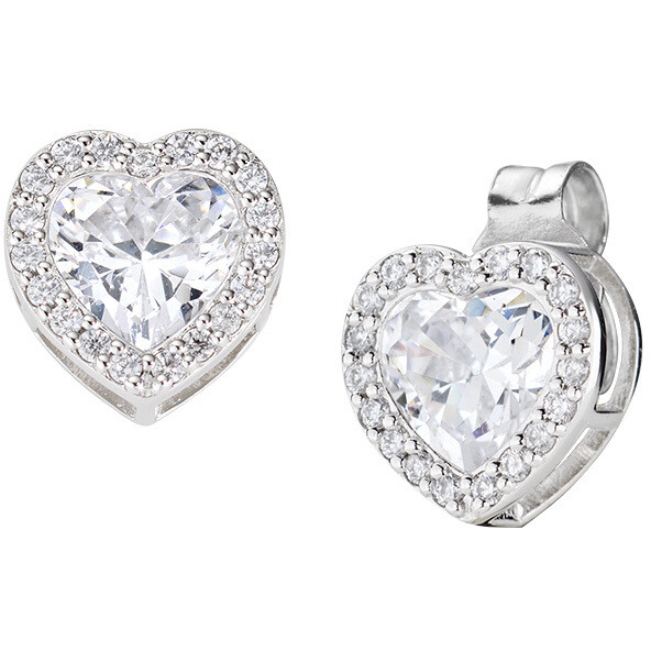 Amen pave heart earrings in silver and white zircons