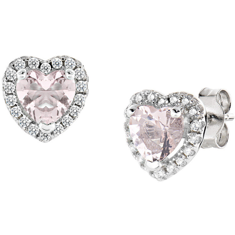 Amen Pink Heart Earring in Silver