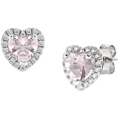 Amen Pink Heart Earring in Silver