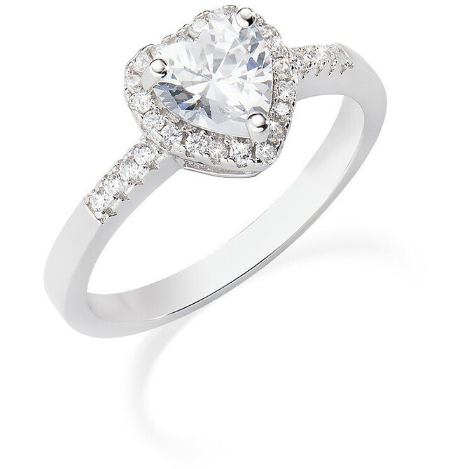 Amen ring in silver and heart-shaped zircons