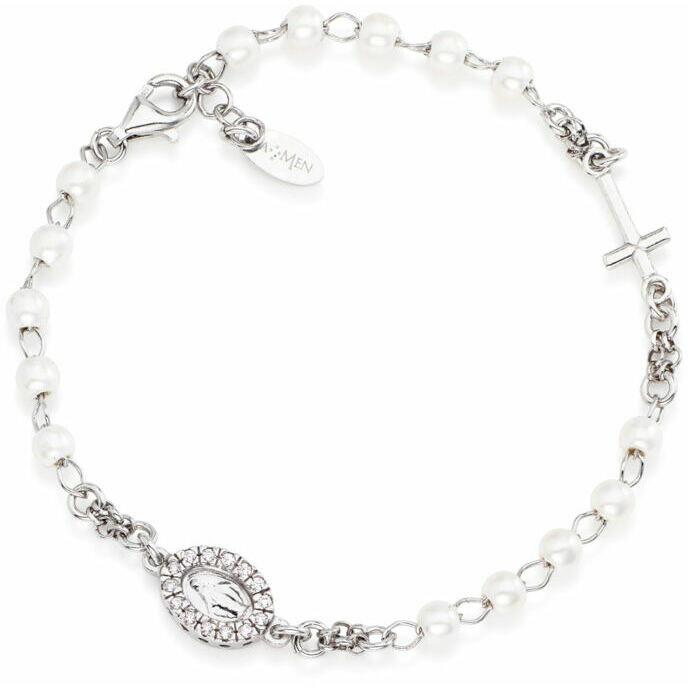 Amen rosary bracelet in silver and pearls