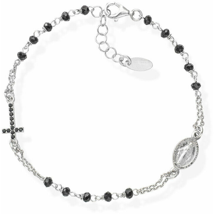 Amen rosary bracelet in silver with black crystals and zircons