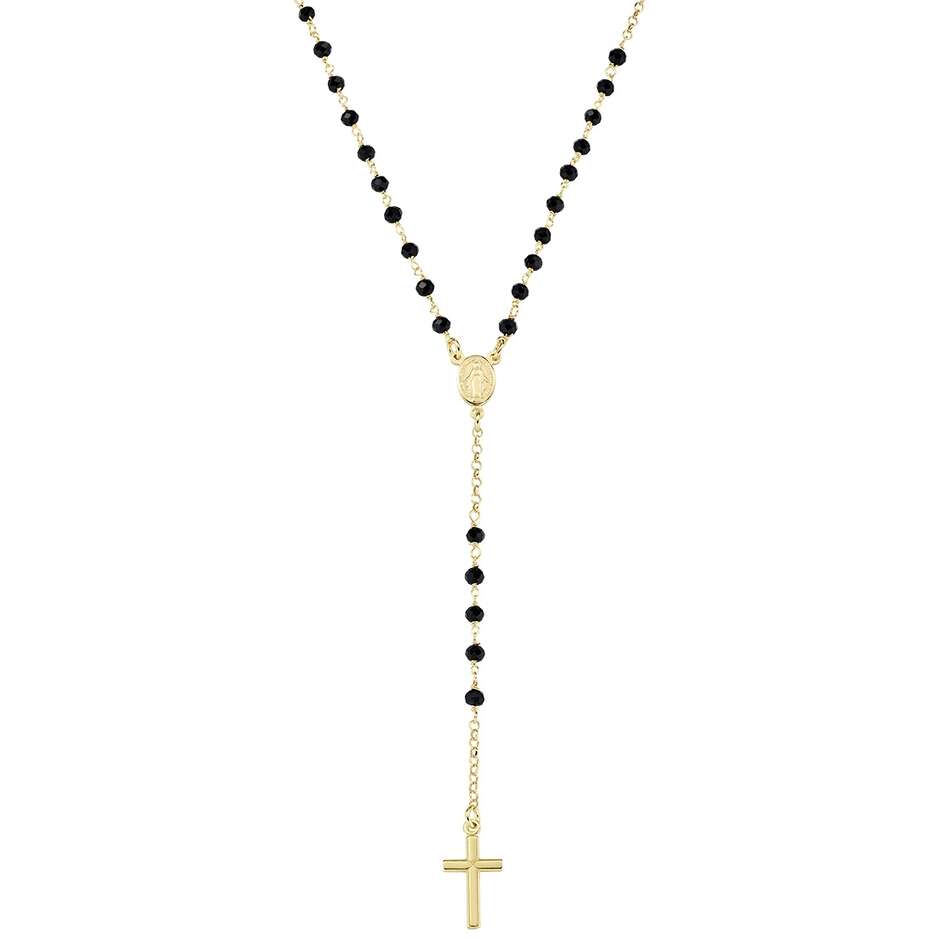 Amen rosary necklace black crystals and gold silver