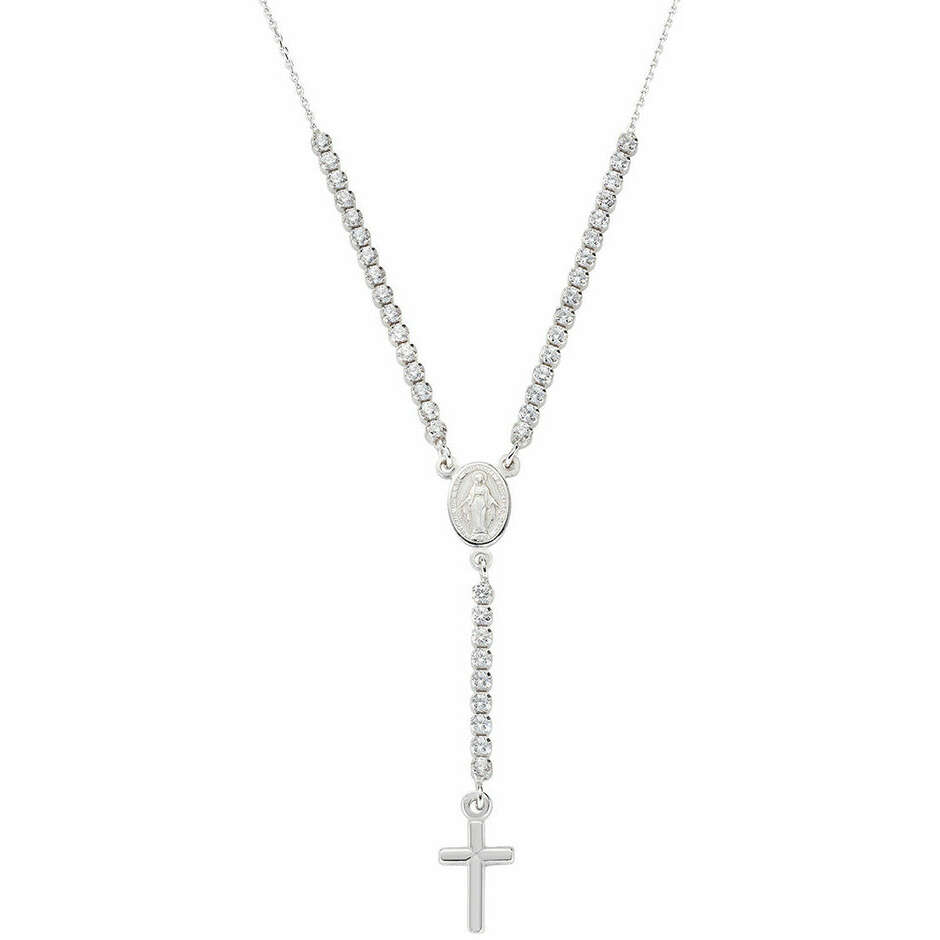 Amen rosary necklace in silver and white zircons