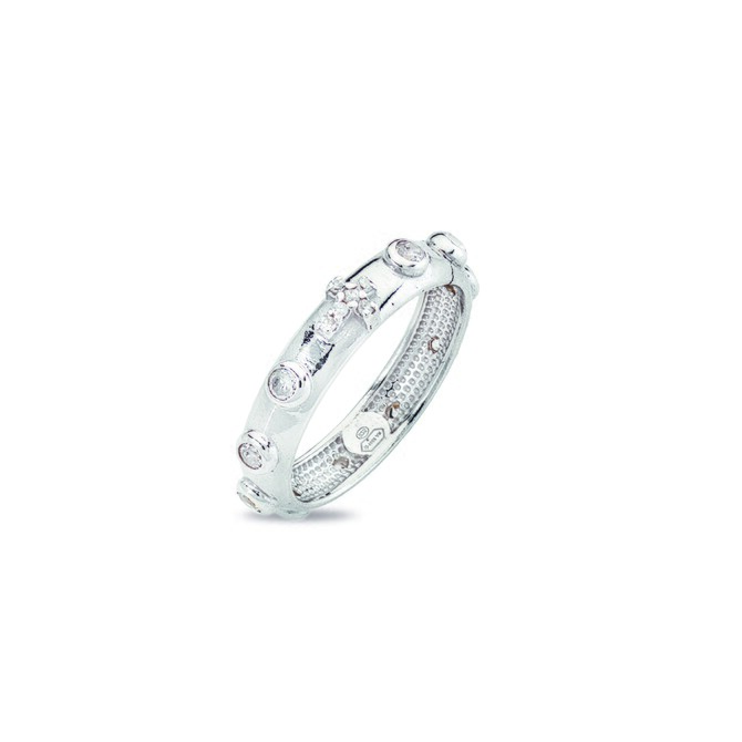 Amen Rosary ring in silver and white zircons