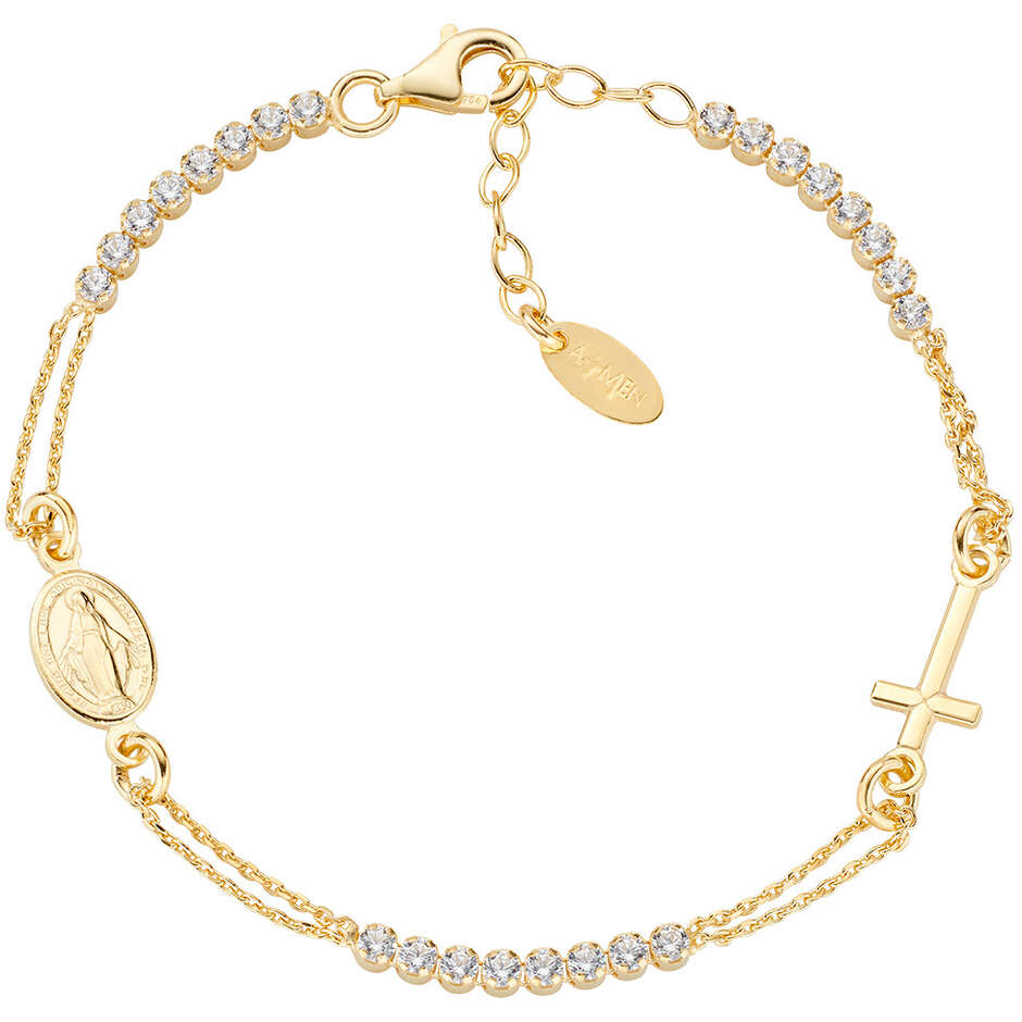 Amen rosary tennis bracelet in gold-plated silver and white zircons