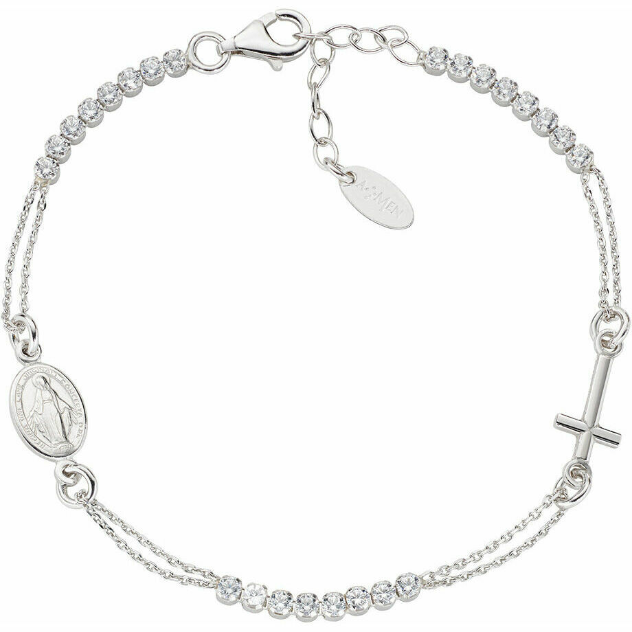 Amen rosary tennis bracelet in silver with white zircons