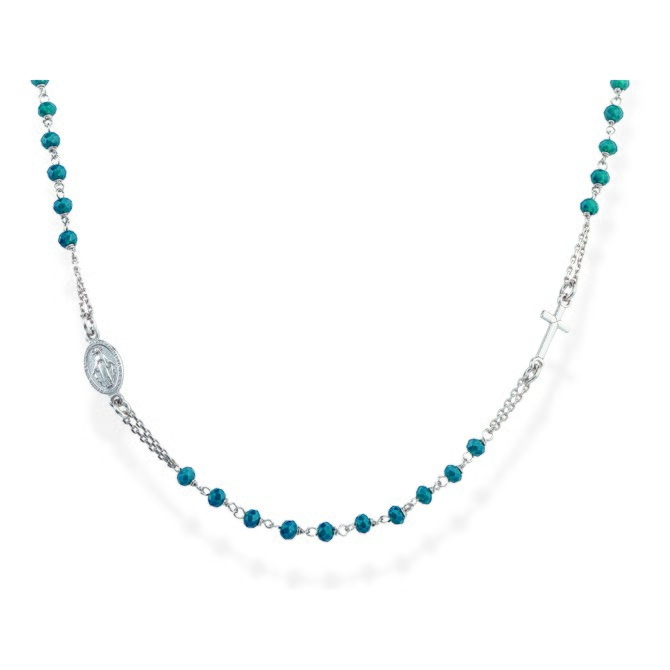 Amen Round Neck Rosary with Blue Crystals