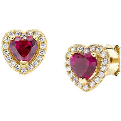 Amen Ruby Heart Earring in Gold-Plated Silver