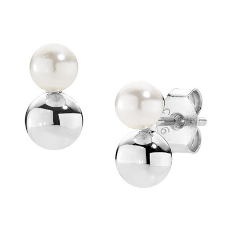 Amen sphere and pearl stud earrings