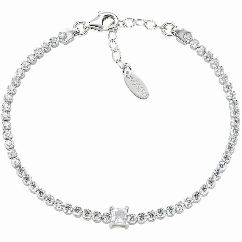 Amen tennis bracelet in silver and central square zircon