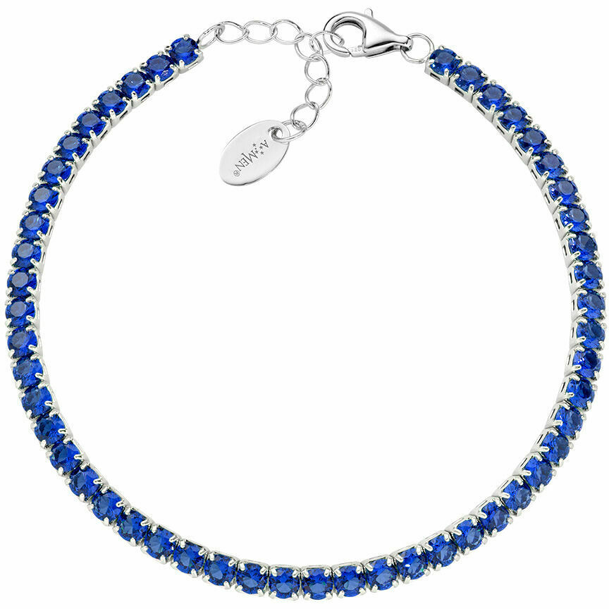 Amen Tennis Bracelet in Silver with 3mm Blue Zirconia