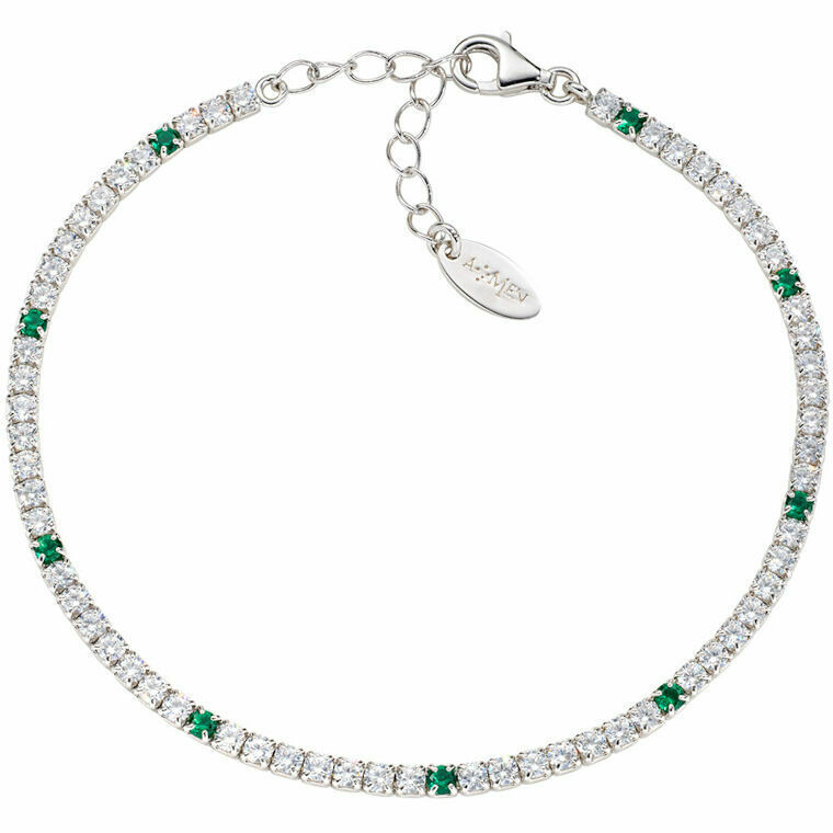 Amen Tennis Bracelet with White and Green Zircons