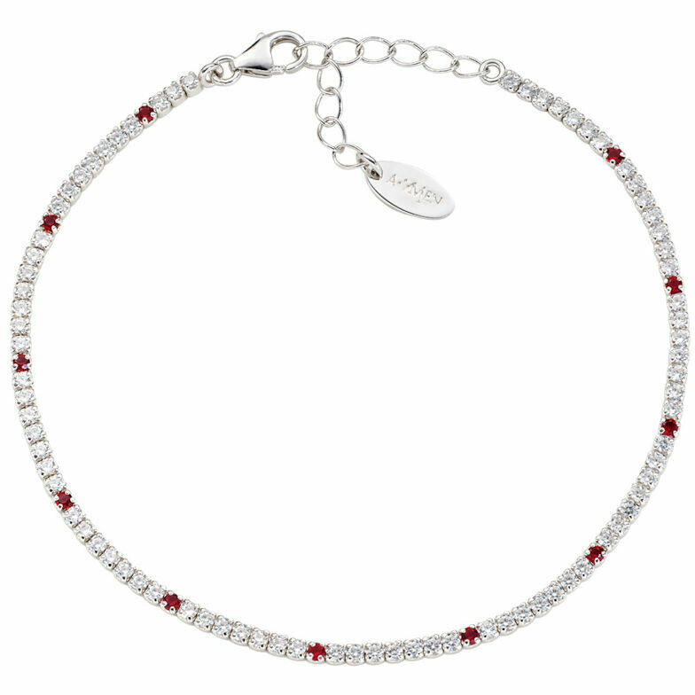 Amen Tennis Bracelet with White and Red Zircons 1.5 mm