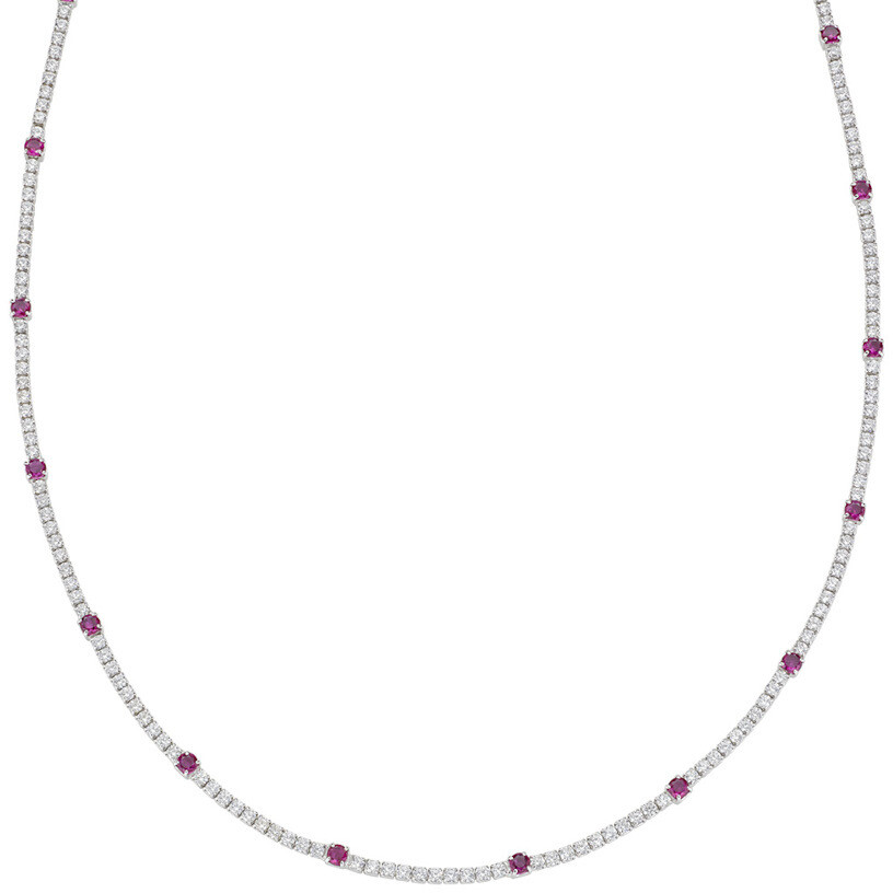 Amen Tennis Necklace with White and Red Zircons