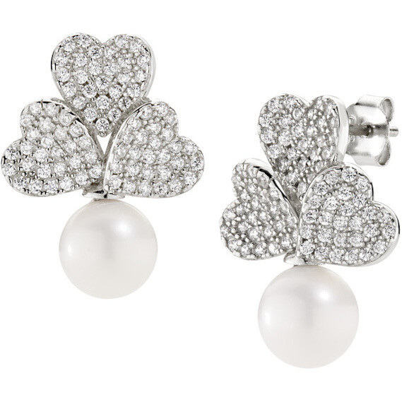 Amen Tris of Hearts Earrings with Zirconia and Pearl