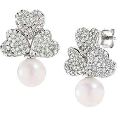 Amen Tris of Hearts Earrings with Zirconia and Pearl Amen Tris of Hearts Earrings with Zirconia and Pearl