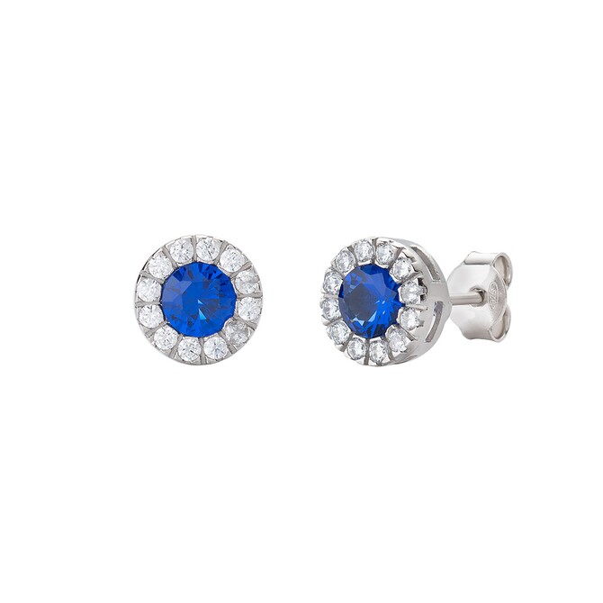 Amen Women's Earrings in Silver Blue and White Zircons