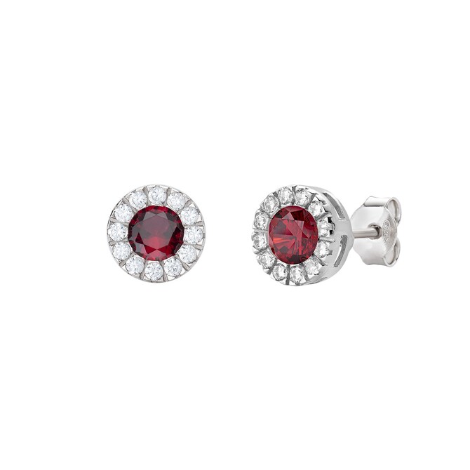 Amen Women's Earrings in Silver, Ruby and White Zircons
