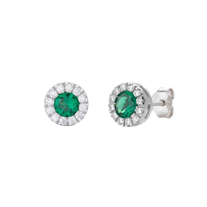 Amen women's earrings in silver with white and green zircons