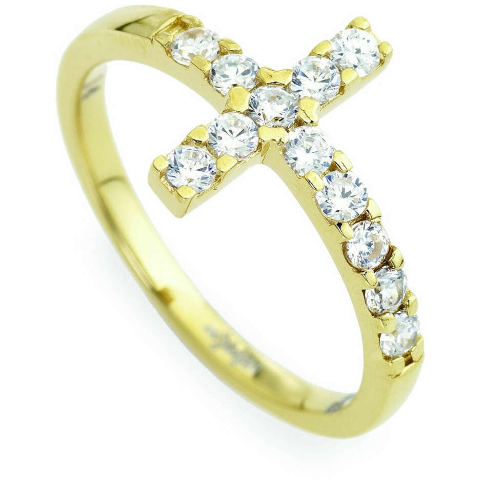 Anello Amen croce in argento dorato e zirconi bianchi