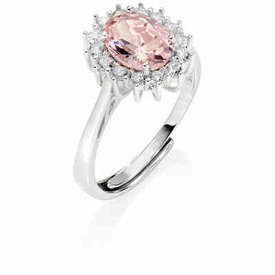 Anello Amen Kate in argento zircone ovale rosa e contorno bianchi Anello Amen Kate in argento zircone ovale rosa e contorno bianchi