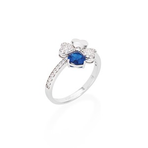 Anello Amen Quadricuore Rodio e Zirconi Bianchi e Blu Anello Amen Quadricuore Rodio e Zirconi Bianchi e Blu