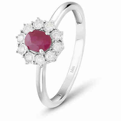 Anello Bliss Charleston Rubino e contorno di diamanti Anello Bliss Charleston Rubino e contorno di diamanti