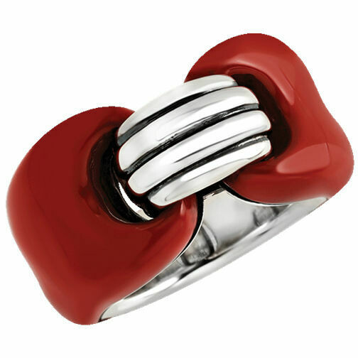 Anello Chantecler Capriness fascia maglia marina e resina corallo