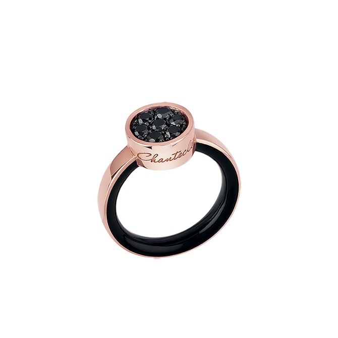Anello Chantecler Paillettes in oro rosa smalto e diamanti neri