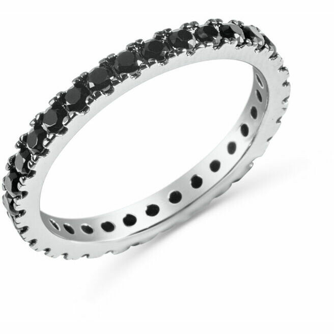 Anello girodito in argento e zirconi neri