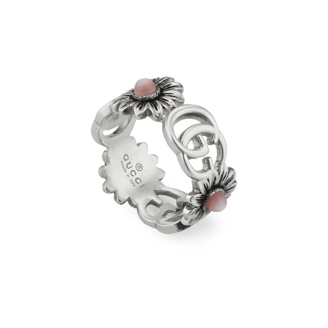 Anello Gucci GG Marmont in argento madreperla rosa e fiori