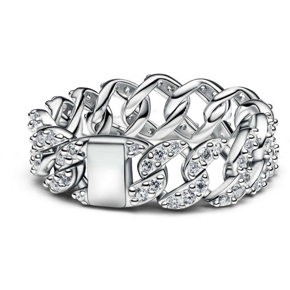 Anello Pandora Catena Maglia Cubana Pavè