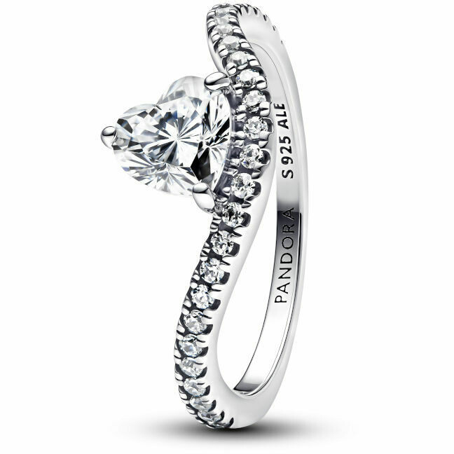 Anello Pandora con pavè e cuore ondulato