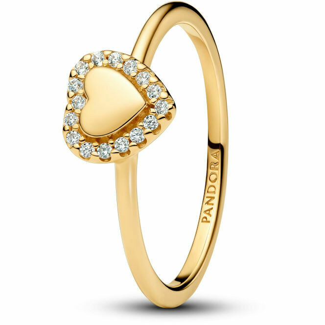 Anello Pandora Cuore e Pavè da incidere placcato oro