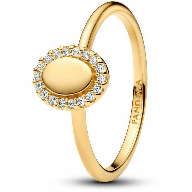 Anello Pandora Ovale e Pavè da incidere placcato oro