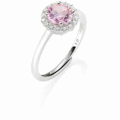 Anello regolabile Amen in argento con zircone rosa e contorno bianco Anello regolabile Amen in argento con zircone rosa e contorno bianco
