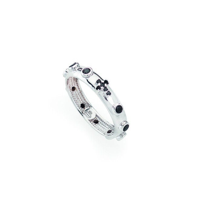 Anello Rosario in argento Zirconi Neri Amen