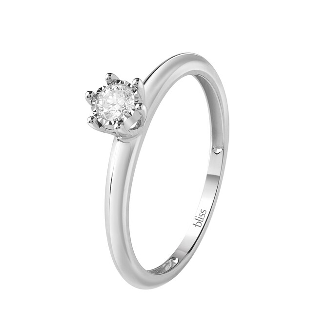 Anello solitario Bliss in oro bianco e diamanti
