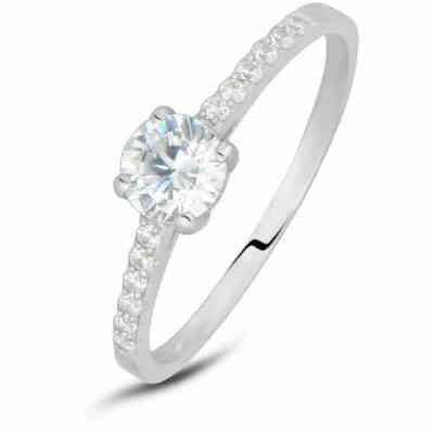Anello solitario Stroili in oro bianco con pietra centrale e sul gambo Anello solitario Stroili in oro bianco con pietra centrale e sul gambo