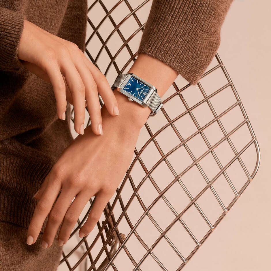 Baume&Mercier Hampton Blue rectangular steel watch