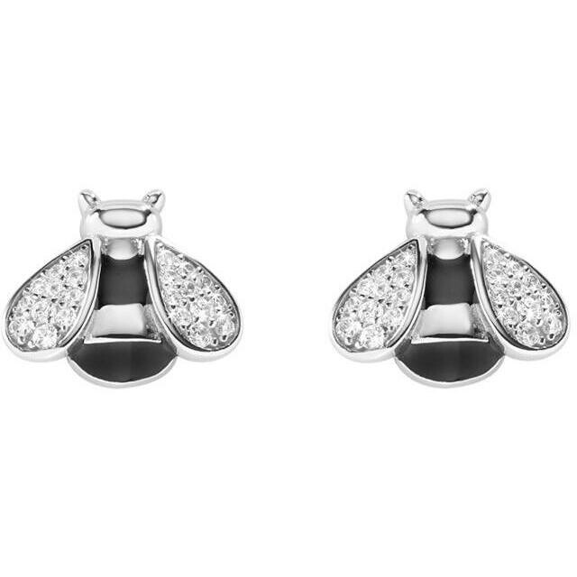 Bee-shaped silver earrings with white zircons by Amen