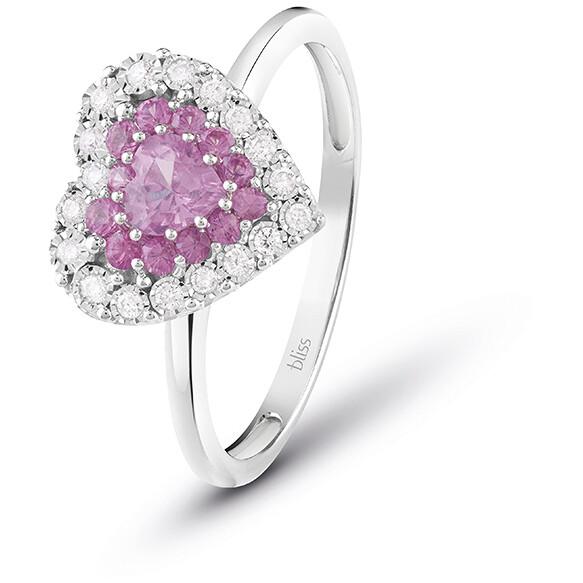 Bliss Prestige heart ring in white gold diamonds and pink sapphires