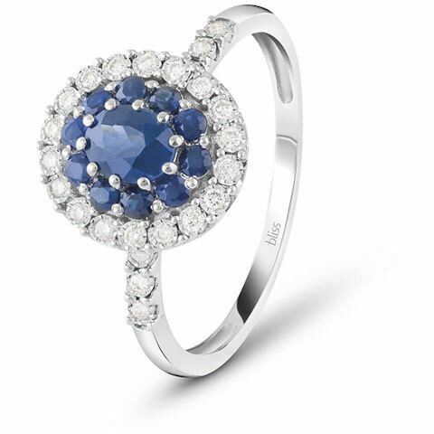 Bliss Prestige ring in white gold, blue sapphires and diamonds