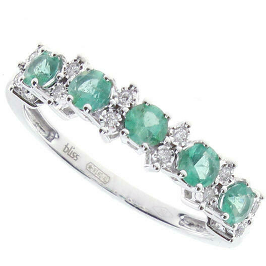Bliss ring in white gold, diamonds and emeralds