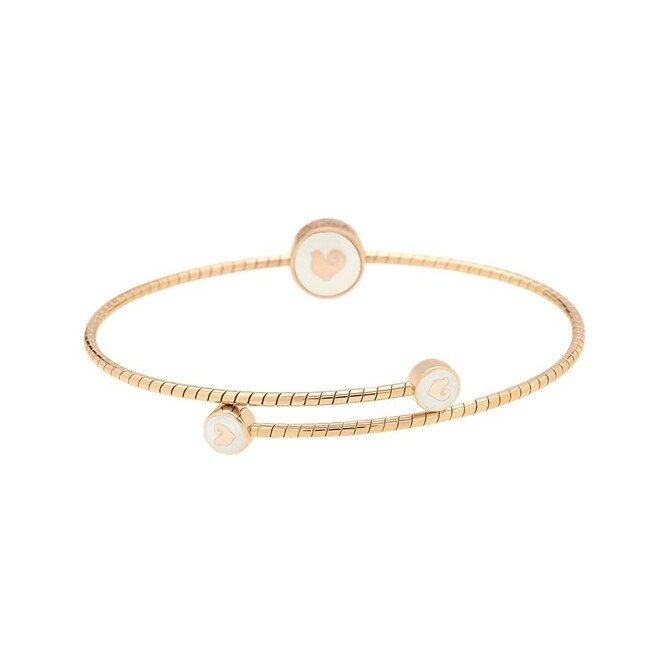 Bracciale a molla Chantecler Paillettes in oro rosa pave di diamanti e smalto bianco