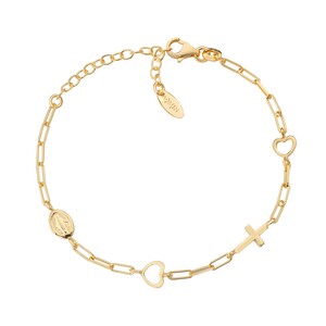 Bracciale Amen Catena Croce Miracolosa e Cuori Dorato Bracciale Amen Catena Croce Miracolosa e Cuori Dorato