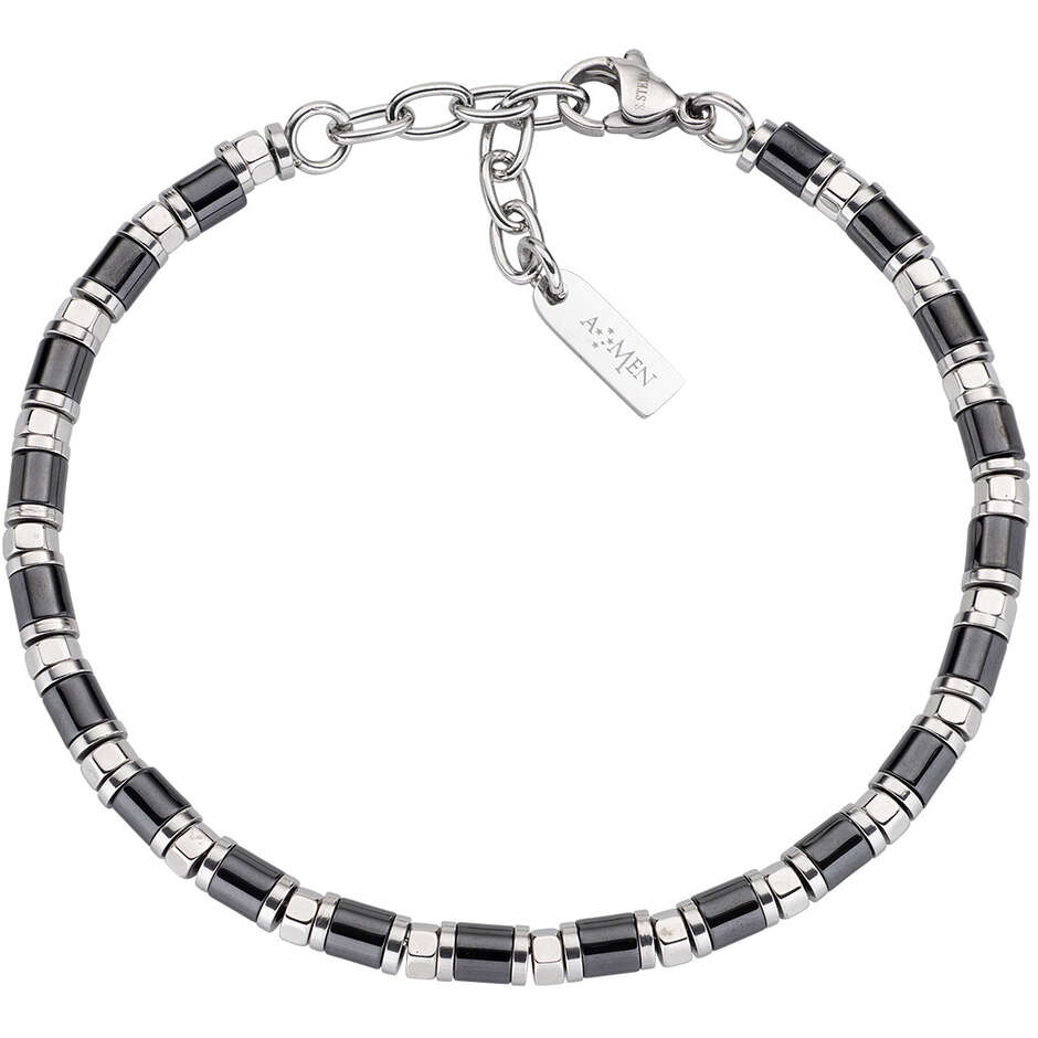 Bracciale Amen da uomo in acciaio e ceramica nera