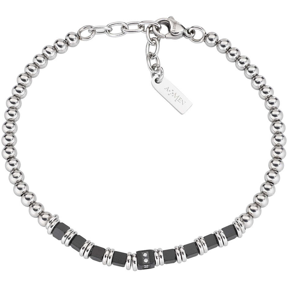 Bracciale Amen da uomo in acciaio e zirconi bianchi e pvd nero